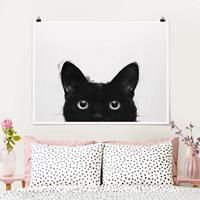 Klebefieber Poster Illustration Schwarze Katze auf Weiß Malerei