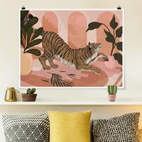 Klebefieber Poster Illustration Tiger in Pastell Rosa Malerei