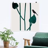 Klebefieber Poster Tiere Grafische Pflanzenwelt - Vogel auf Blatt