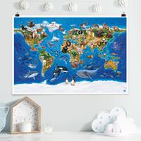 Klebefieber Poster Weltkarte mit Tieren