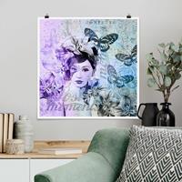 Klebefieber Poster Shabby Chic Collage - Portrait mit Schmetterlingen