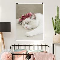 Klebefieber Poster Schlafende Katze mit Rosen