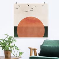 Klebefieber Poster Tiere Vogelschwarm vor aufgehender Sonne