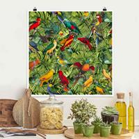 Klebefieber Poster Bunte Collage - Papageien im Dschungel