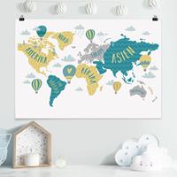 Klebefieber Poster Weltkarte mit Heißluftballon