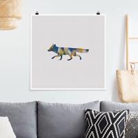 Klebefieber Poster Fuchs in Blau und Gelb