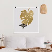 Klebefieber Poster Goldene Monstera mit Schmetterling