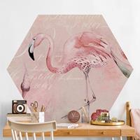 Klebefieber Hexagon Fototapete selbstklebend Shabby Chic Collage - Flamingo