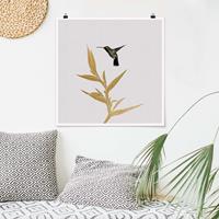 Klebefieber Poster Kolibri und tropische goldene Blüte II