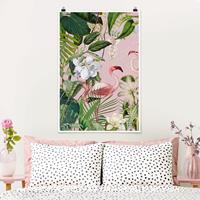Klebefieber Poster Tropische Flamingos mit Pflanzen in Rosa