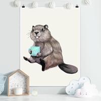 Klebefieber Poster Illustration Biber mit Kaffeetasse