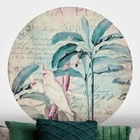 Klebefieber Runde Fototapete selbstklebend Colonial Style Collage - Kakadus und Palmen