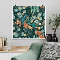 Klebefieber Poster Blumenparadies Eisvogel und Kolibri