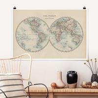 Klebefieber Poster Vintage Weltkarte Die zwei Hemispheren