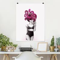 Klebefieber Poster Illustration Frau in Unterwäsche Schwarz Weiß Oktopus
