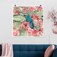 Klebefieber Poster Blumenparadies tropischer Papagei