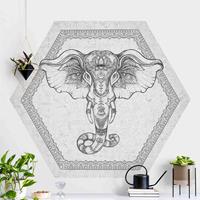 Klebefieber Hexagon Fototapete selbstklebend Spiritueller Elefant in Betonoptik