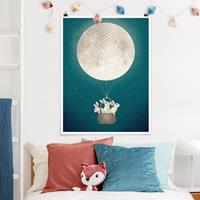 Klebefieber Poster Illustration Hasen Mond-Heißluftballon Sternenhimmel