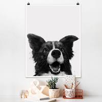 Klebefieber Poster Illustration Hund Border Collie Schwarz Weiß Malerei