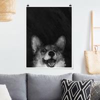 Klebefieber Poster Illustration Hund Corgi Malerei Schwarz Weiß