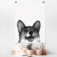 Klebefieber Poster Illustration Hund Corgi Weiß Schwarz Malerei