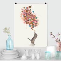 Klebefieber Poster Illustration Katze mit bunten Schmetterlingen Malerei