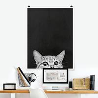 Klebefieber Poster Illustration Katze Schwarz Weiß Zeichnung