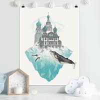 Klebefieber Poster Illustration Kirche mit Kuppeln und Wal