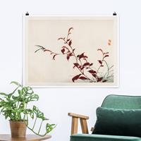 Klebefieber Poster Asiatische Vintage Zeichnung Roter Zweig mit Libelle