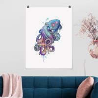 Klebefieber Poster Illustration Oktopus Violett Türkis Malerei