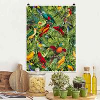 Klebefieber Poster Bunte Collage - Papageien im Dschungel