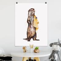Klebefieber Poster Illustration Otter mit Handtuch Malerei Weiß