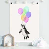 Klebefieber Poster Illustration Pinguin Pastell Luftballons