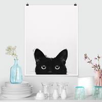 Klebefieber Poster Illustration Schwarze Katze auf Weiß Malerei