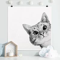 Klebefieber Poster Illustration Katze Zeichnung Schwarz Weiß