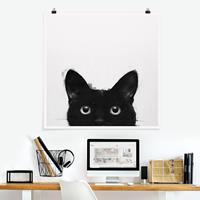 Klebefieber Poster Illustration Schwarze Katze auf Weiß Malerei