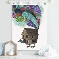 Klebefieber Poster Illustration Vogel Haus mit Federn