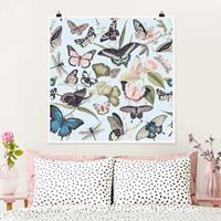 Klebefieber Poster Vintage Collage - Schmetterlinge und Libellen