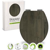 SITZPLATZ WC-Sitz mit Absenkautomatik, Holz Dekor Holz-Optik Anthrazit, Toilettensitz mit Holzkern, universale O Form, mit Schnellbefestigung,