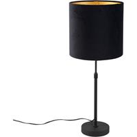 QAZQA Tischlampe schwarz mit Veloursschirm schwarz mit Gold 25 cm - Parte