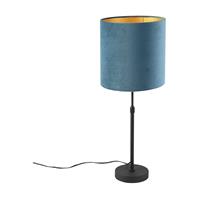 QAZQA Tischlampe schwarz mit Veloursschirm blau mit Gold 25 cm - Parte