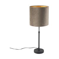 QAZQA Tischlampe schwarz mit Samtschirm taupe mit Gold 25 cm - Parte