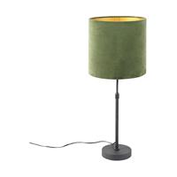 QAZQA Tischlampe schwarz mit Veloursschirm grün mit Gold 25 cm - Parte