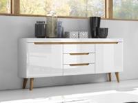 Mobistoxx Dressoir NORDO 2 deuren 3 lades wit/hoogglans wit