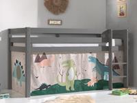 Mobistoxx Bed ALIZE halfhoogslaper 90x200 cm grijs pijnboom tent Dinosaurus