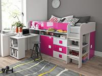 Mobistoxx Samengesteld bed TOLISSO 90x200 cm wit/hoogglans roze met bureau aan linkerzijde