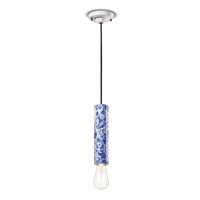 Ferroluce Hanglamp PI met bloemenmotief, Ã 5,5 cm blauw/wit