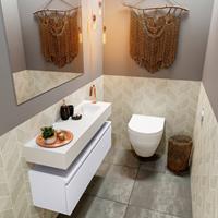 MONDIAZ ANDOR Toiletmeubel 100x30x30cm met 1 kraangaten 1 lades cale mat Wastafel Lex rechts Solid Surface Wit FK75343354