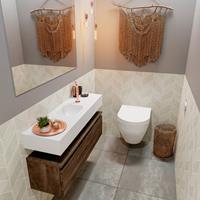 MONDIAZ ANDOR Toiletmeubel 100x30x30cm met 1 kraangaten 1 lades dark brown mat Wastafel Lex midden Solid Surface Wit FK75343408