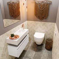 MONDIAZ ANDOR Toiletmeubel 80x30x30cm met 1 kraangaten 1 lades talc mat Wastafel Lex rechts Solid Surface Wit FK75343116